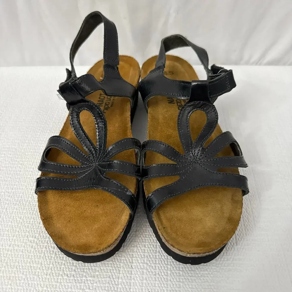 Naot Rachel Sandals Womens Size 7 Black Leather Wedge - Picture 2 of 9